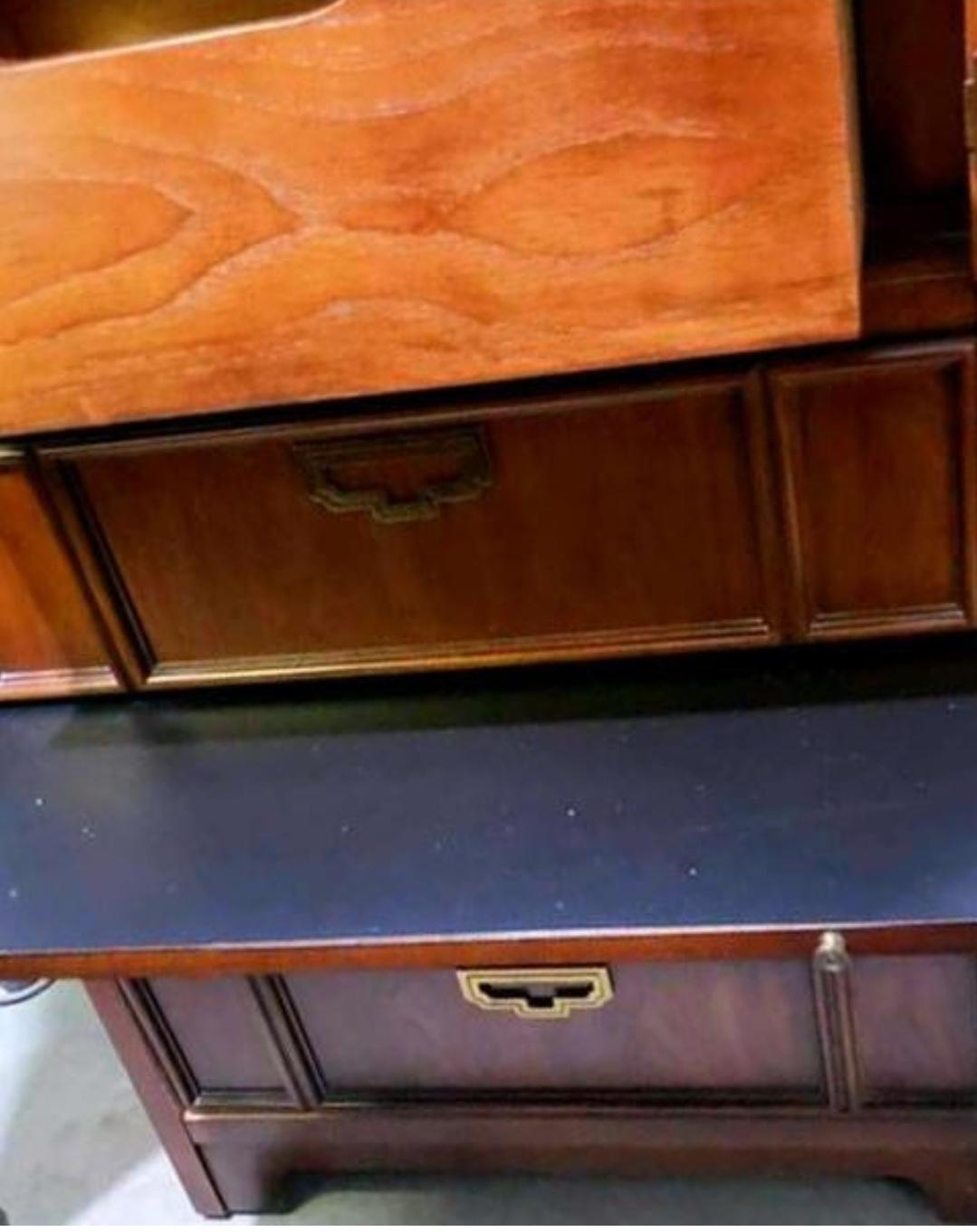 Brass 1970s Thomasville Campaign king Headboard with lightrail and Cabinets
