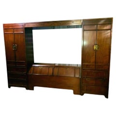 1970s Thomasville Campaign king Headboard with lightrail and Cabinets