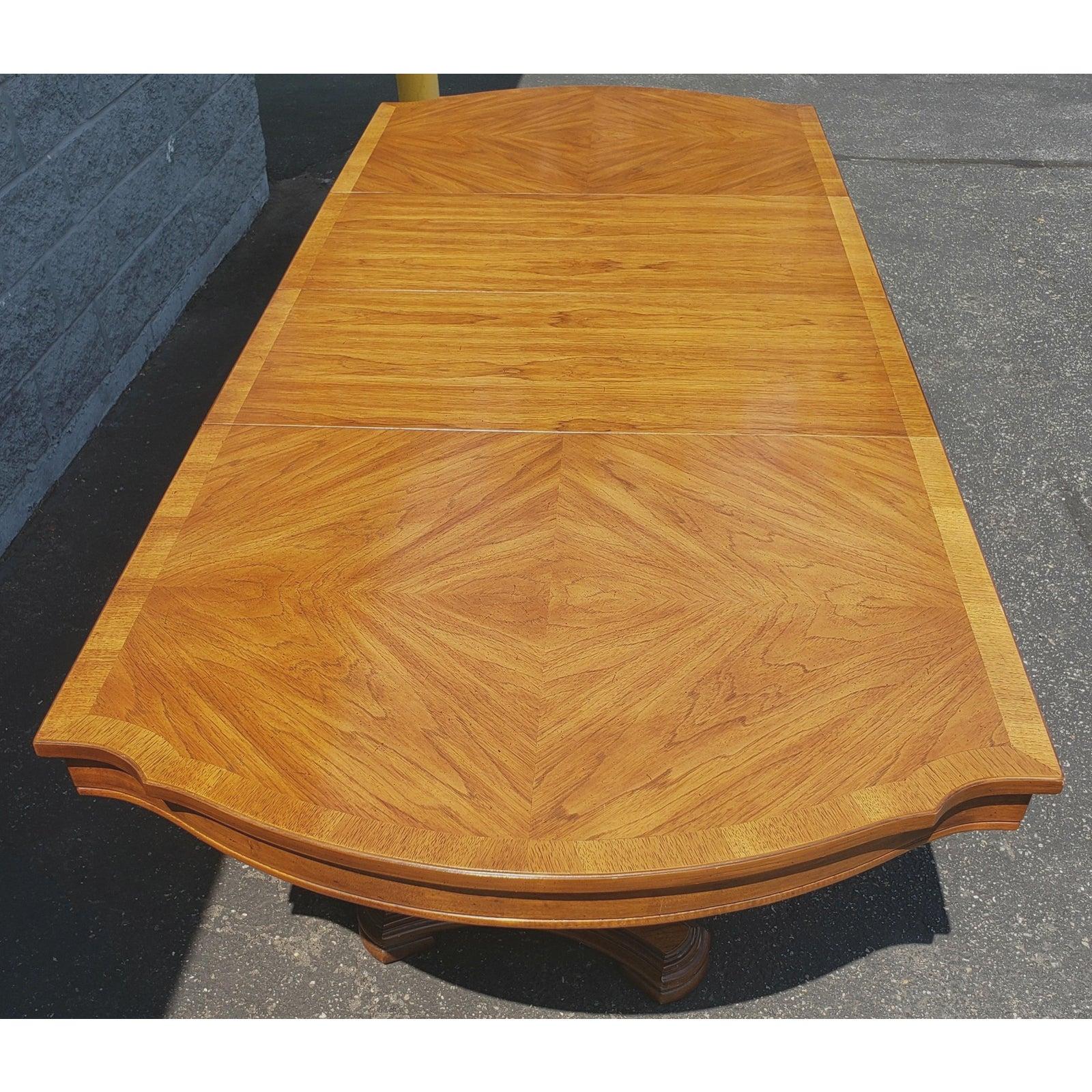 Mid-Century Modern 1970s Thomasville Double Pedestal Walnut Bookmatched and Banded Top with Custom For Sale