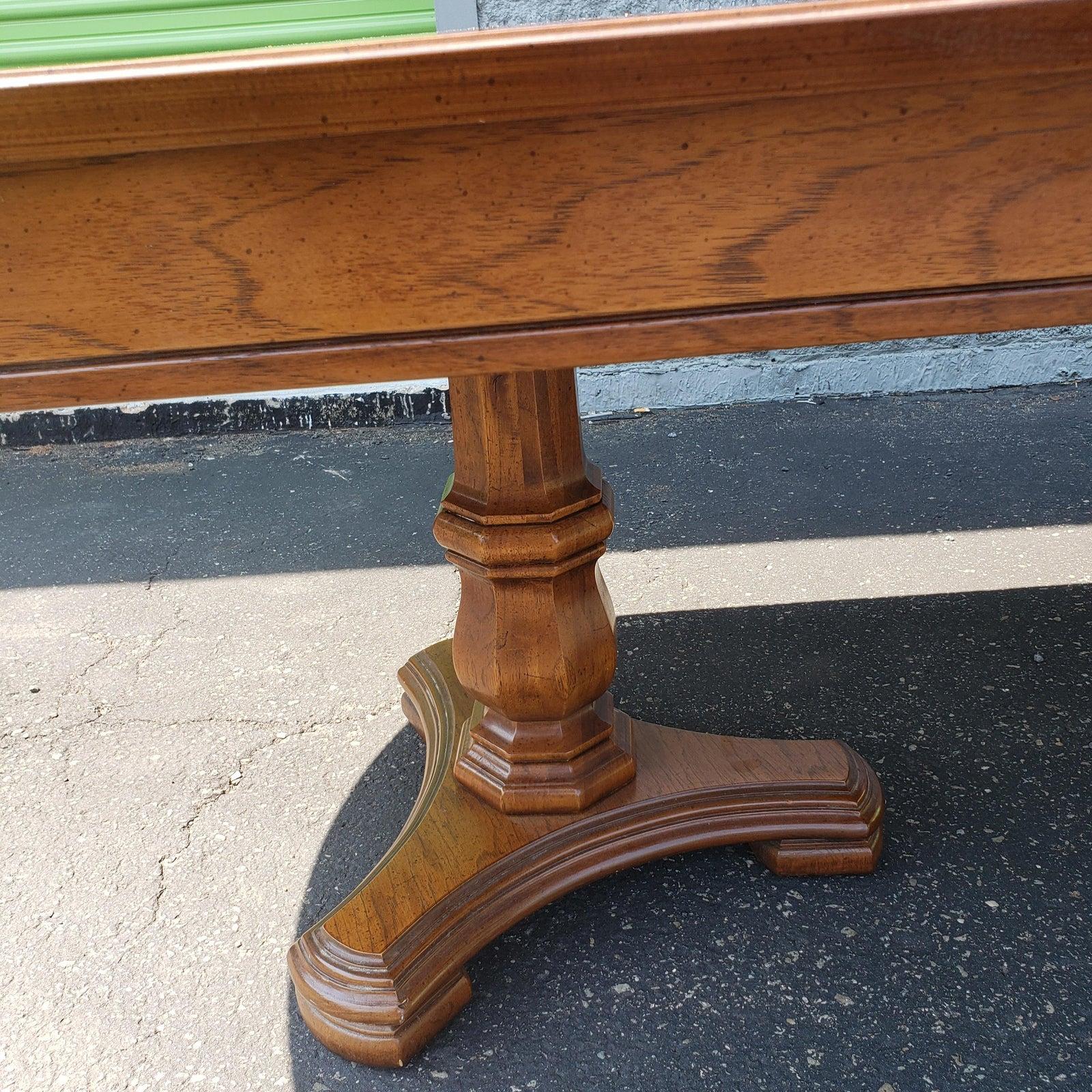 American 1970s Thomasville Double Pedestal Walnut Bookmatched and Banded Top with Custom For Sale