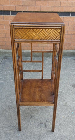 1970s Thomasville Tiered Walnut Faux Bamboo and Split Reed Pedestal Plant Stand