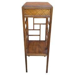 1970s Thomasville Tiered Walnut Faux Bamboo and Split Reed Pedestal Plant Stand