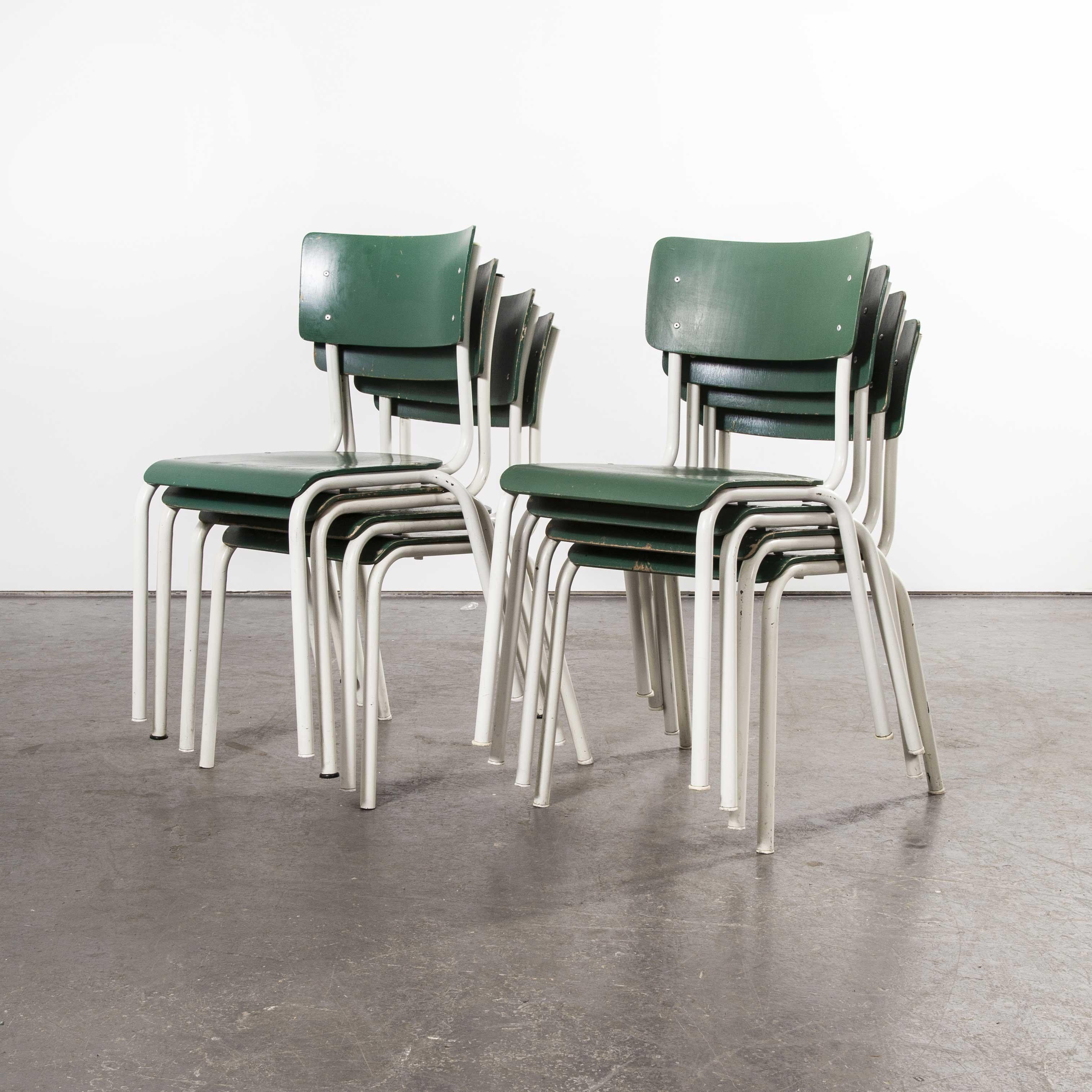 Bentwood 1970s Thonet Stacking Dining Chairs for the German Army, Green, Set of Eight