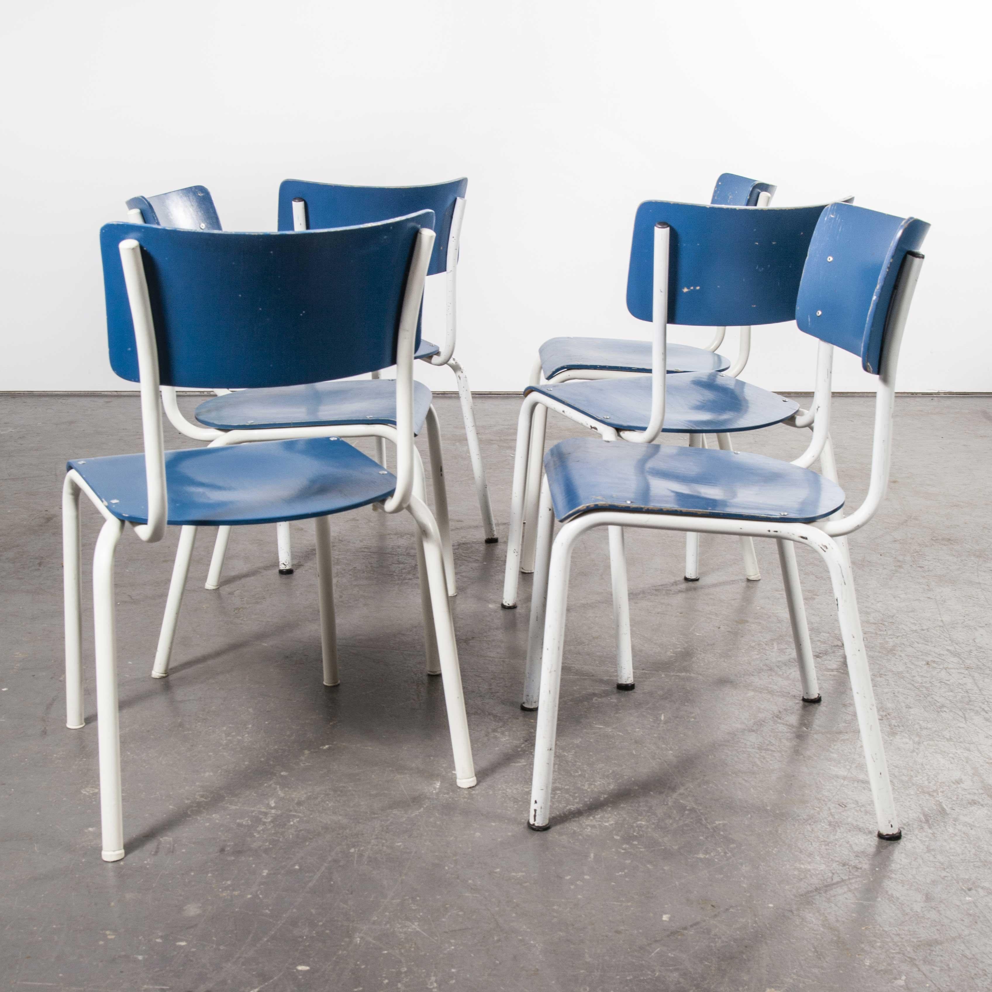 1970s Thonet Stacking Dining Chairs for the German Military, Blue, Set of Six 5