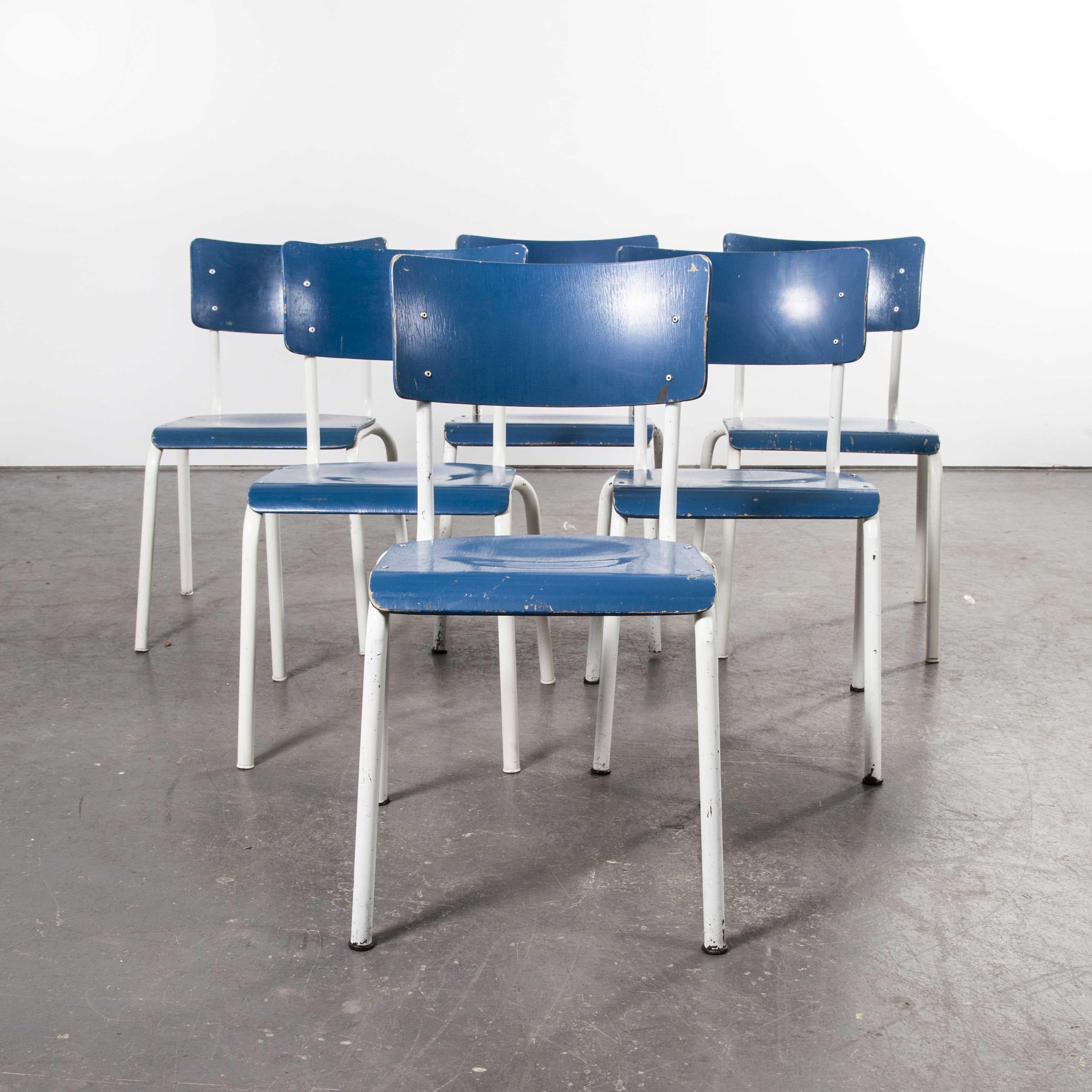 1970s Thonet Stacking Dining Chairs for the German Military, Blue, Set of Six In Good Condition In Hook, Hampshire