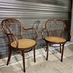 1970's Thonet ZPM Radomsko Sweetheart #16 Bentwood Cane Arm Chairs