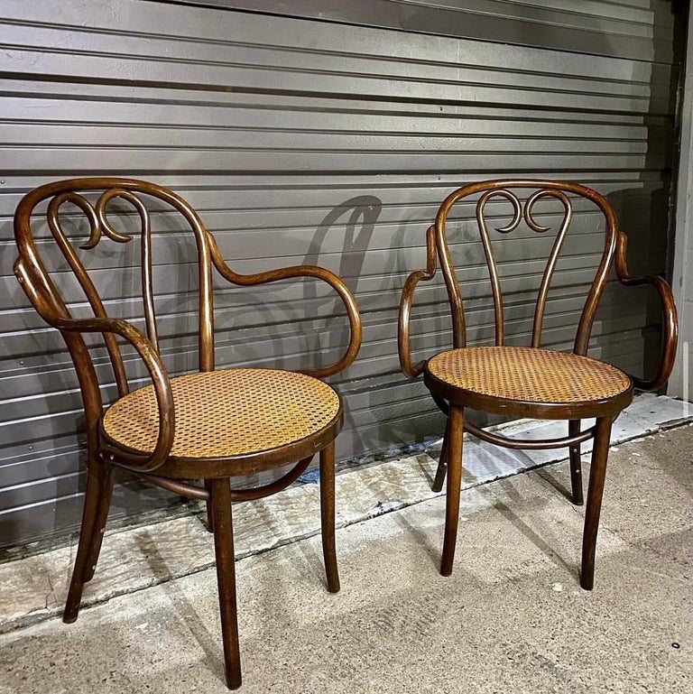 1970's Thonet ZPM Radomsko Sweetheart #16 Bentwood Cane Arm Chairs