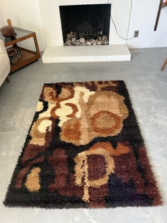 1970's THOR Abstract Space Age UNUSED Mid Century Modern Rya Rug Brown Beige