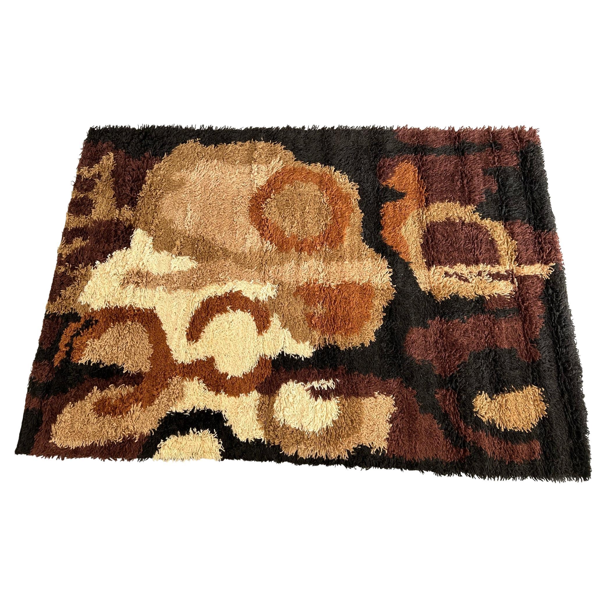 1970's THOR Abstract Space Age UNUSED Mid Century Modern Rya Rug Brown Beige