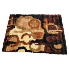 1970's THOR Abstract Space Age UNUSED Mid Century Modern Rya Rug Brown Beige