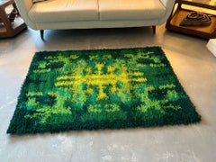 1970's THOR Bold Geometry Contemporary UNUSED Green Rya Rug Mid Century Modern