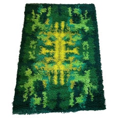 1970's THOR Bold Geometry Contemporary UNUSED Green Rya Rug Mid Century Modern