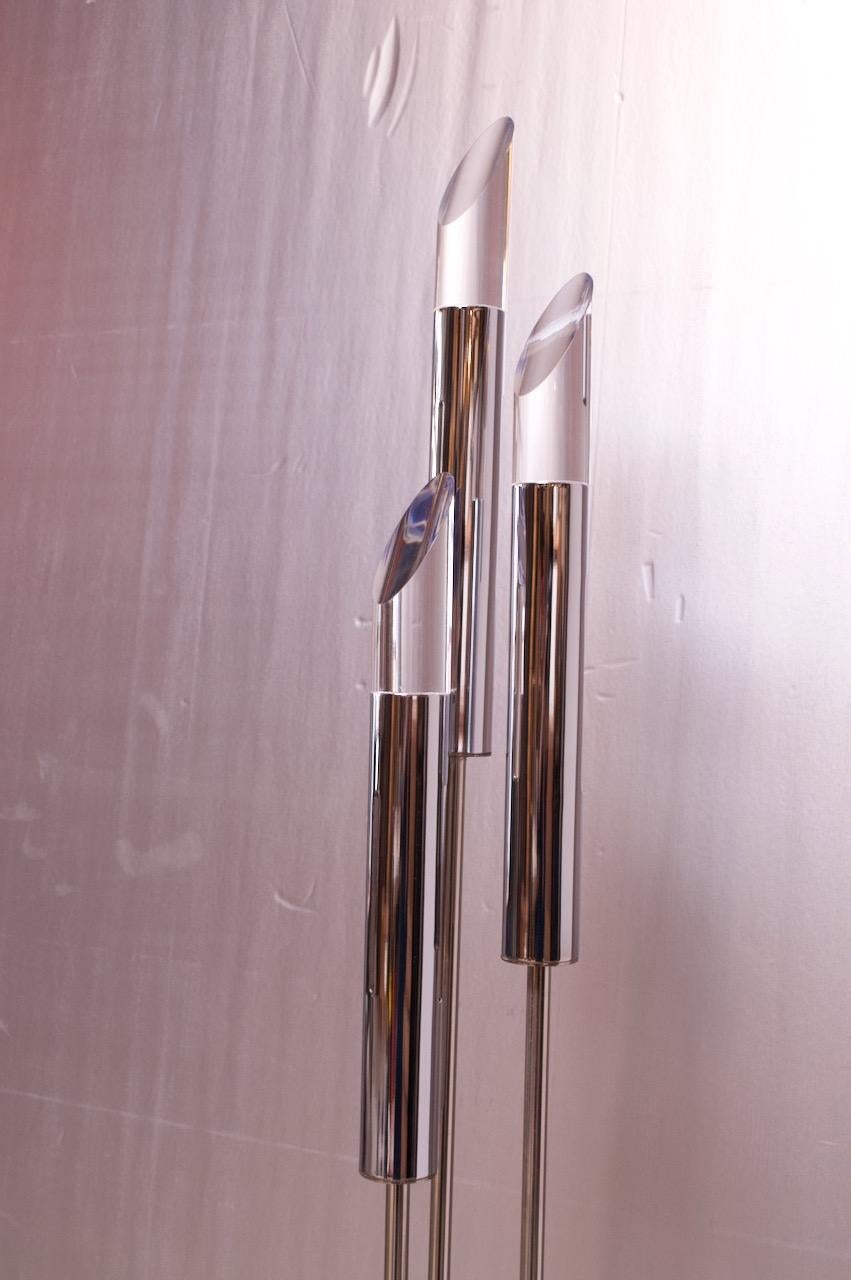 Late 20th Century 1970s Three Fixture Chrome Floor Lamp with Lucite Prisms For Sale
