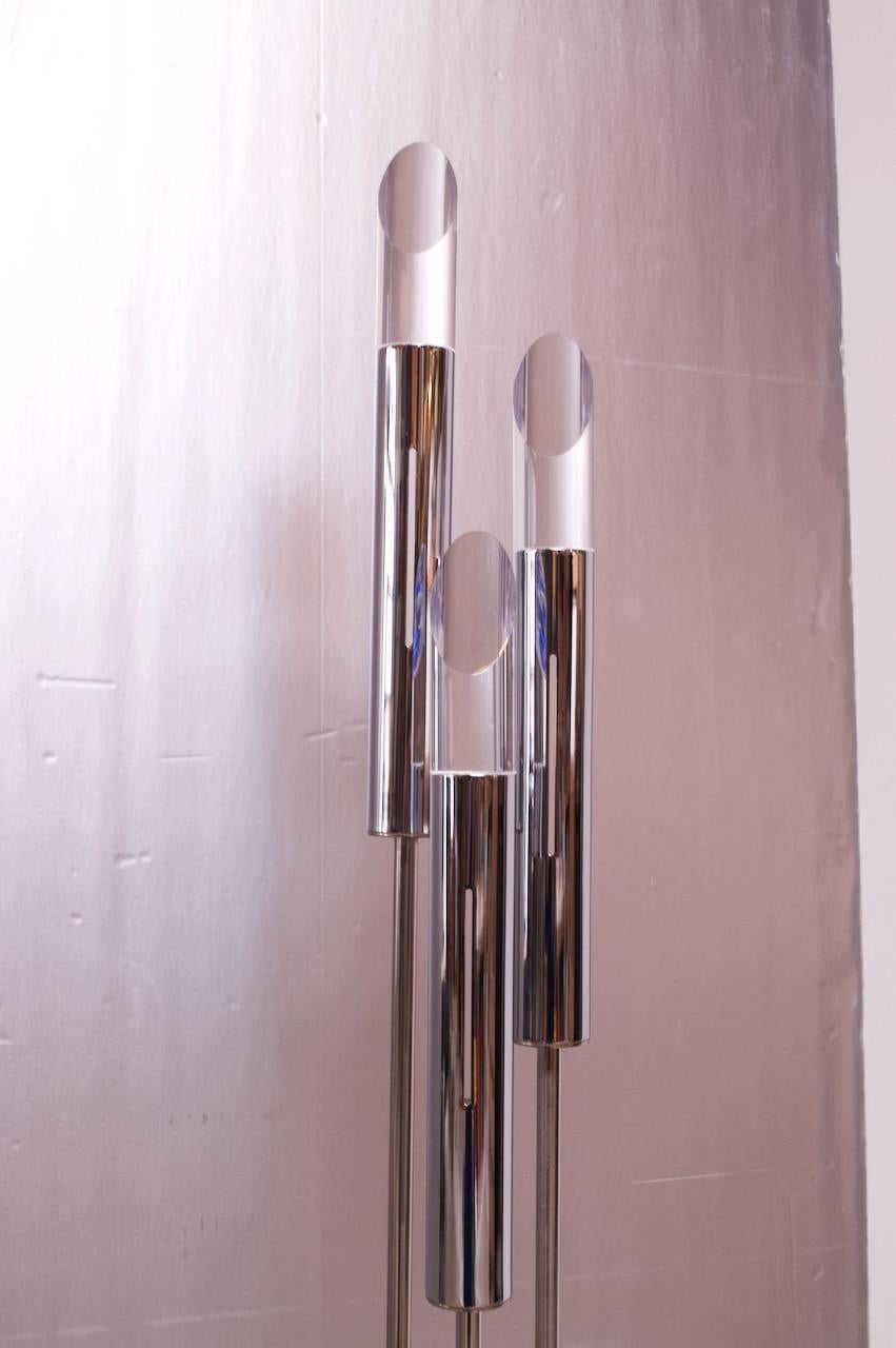 1970s Three Fixture Chrome Floor Lamp with Lucite Prisms For Sale 1