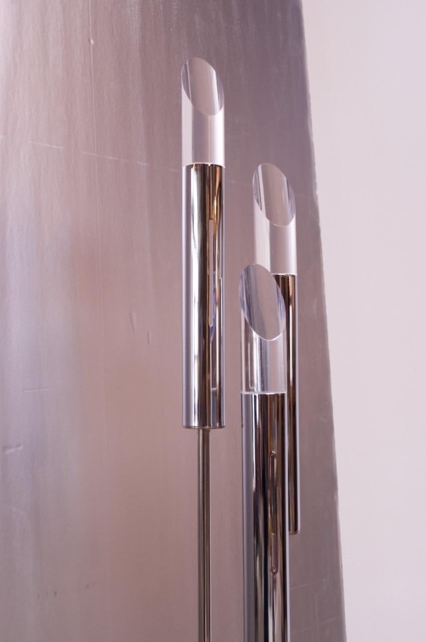 1970s Three Fixture Chrome Floor Lamp with Lucite Prisms For Sale 2