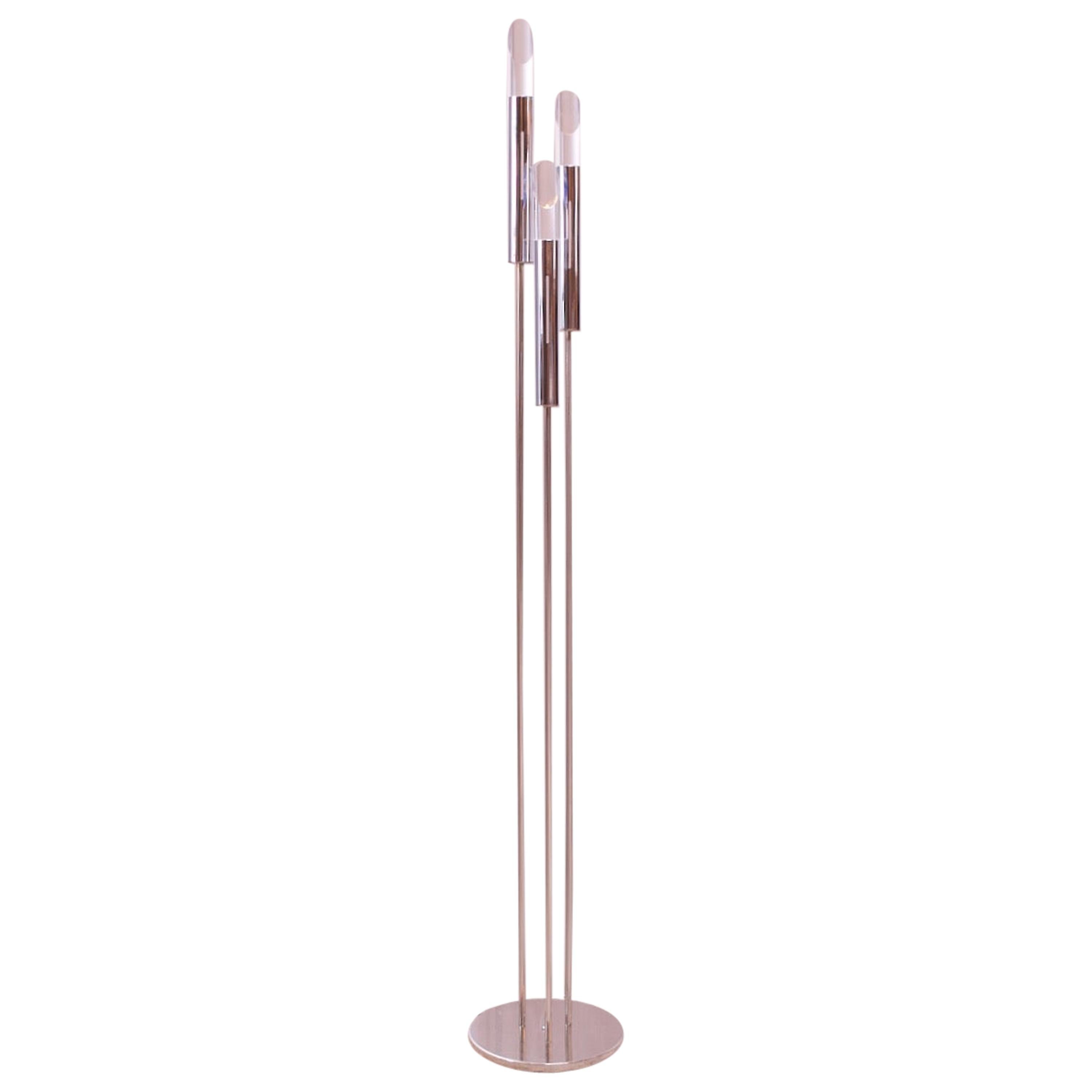 1970s Three Fixture Chrome Floor Lamp with Lucite Prisms For Sale