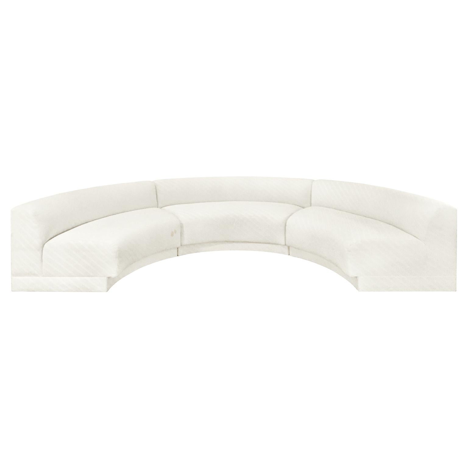 1970s Three-Piece Curved Sectional Sofa in Original Ivory Upholstery
