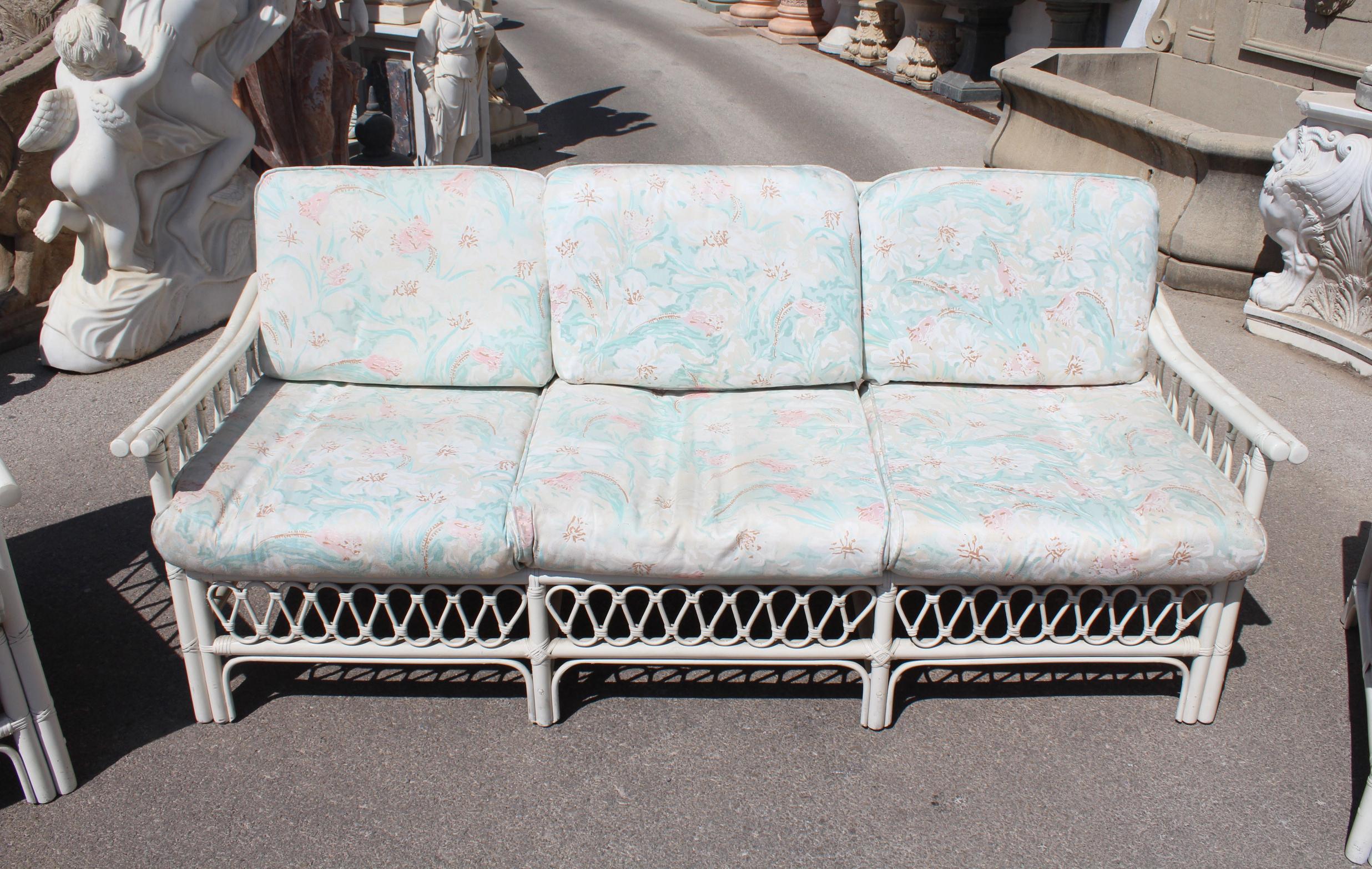 1970s Three-Piece Spanish Bamboo Sofa and Armchair Set In Good Condition In Marbella, ES