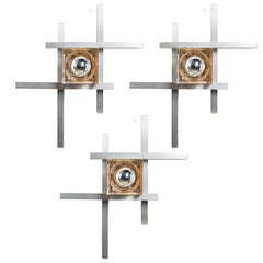 Tre rare lampade in metallo e vetro di Murano degli anni '70 di Geatano Sciolari