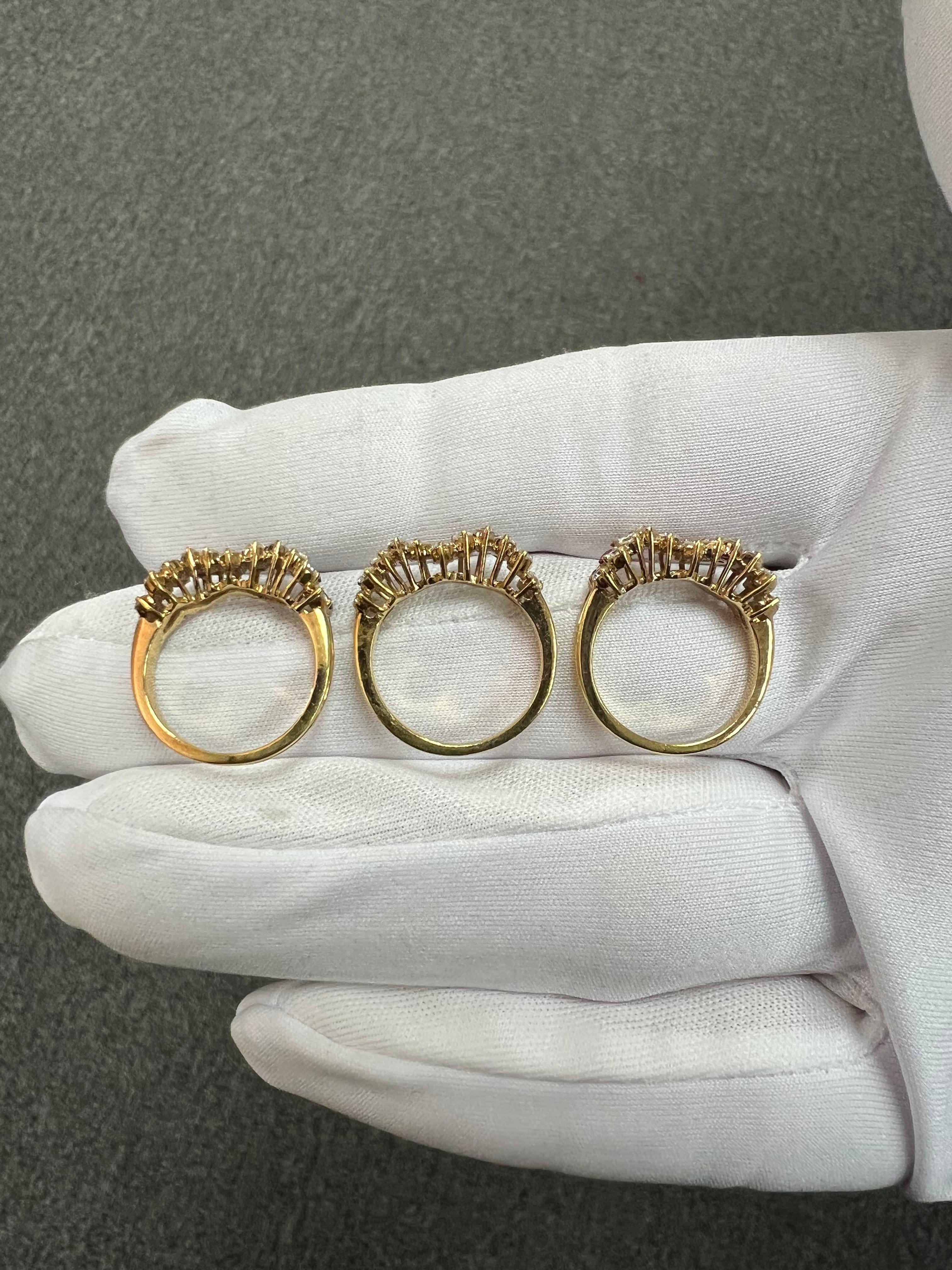 1970s Three Ring Set Diamonds Emeralds Rubies Sapphires 18k Yellow Gold Size 3.7 en vente 9