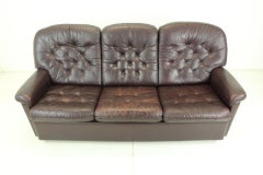 1970s Three-Seat Leather Sofa/ Bed, Czechoslovakia
