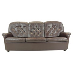 1970s Three-Seat Leather Sofa/ Bed, Czechoslovakia