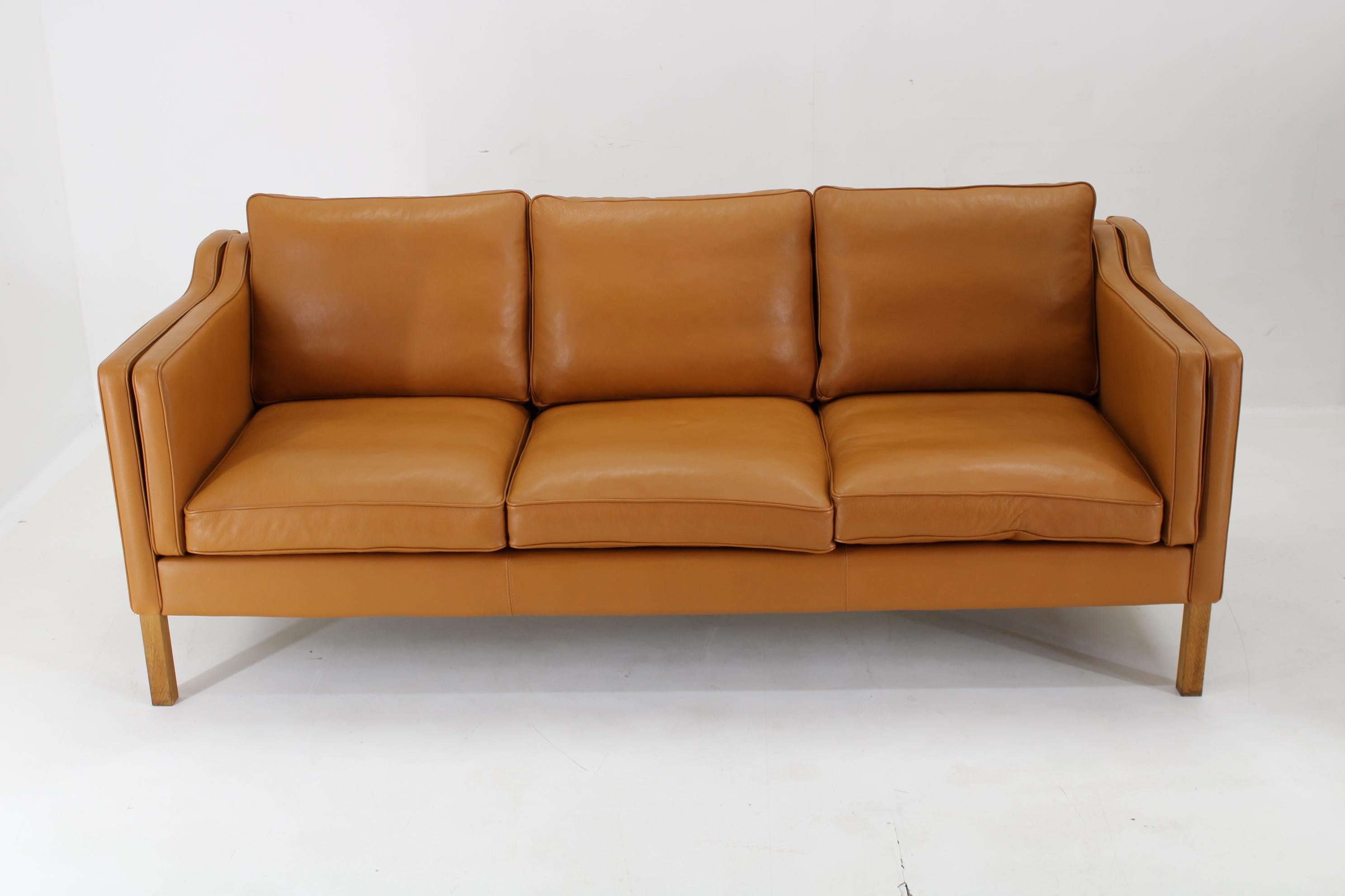 Mid-Century Modern 1970s Three-Seater Sofa in Cognac Leather by Stouby , Denmark