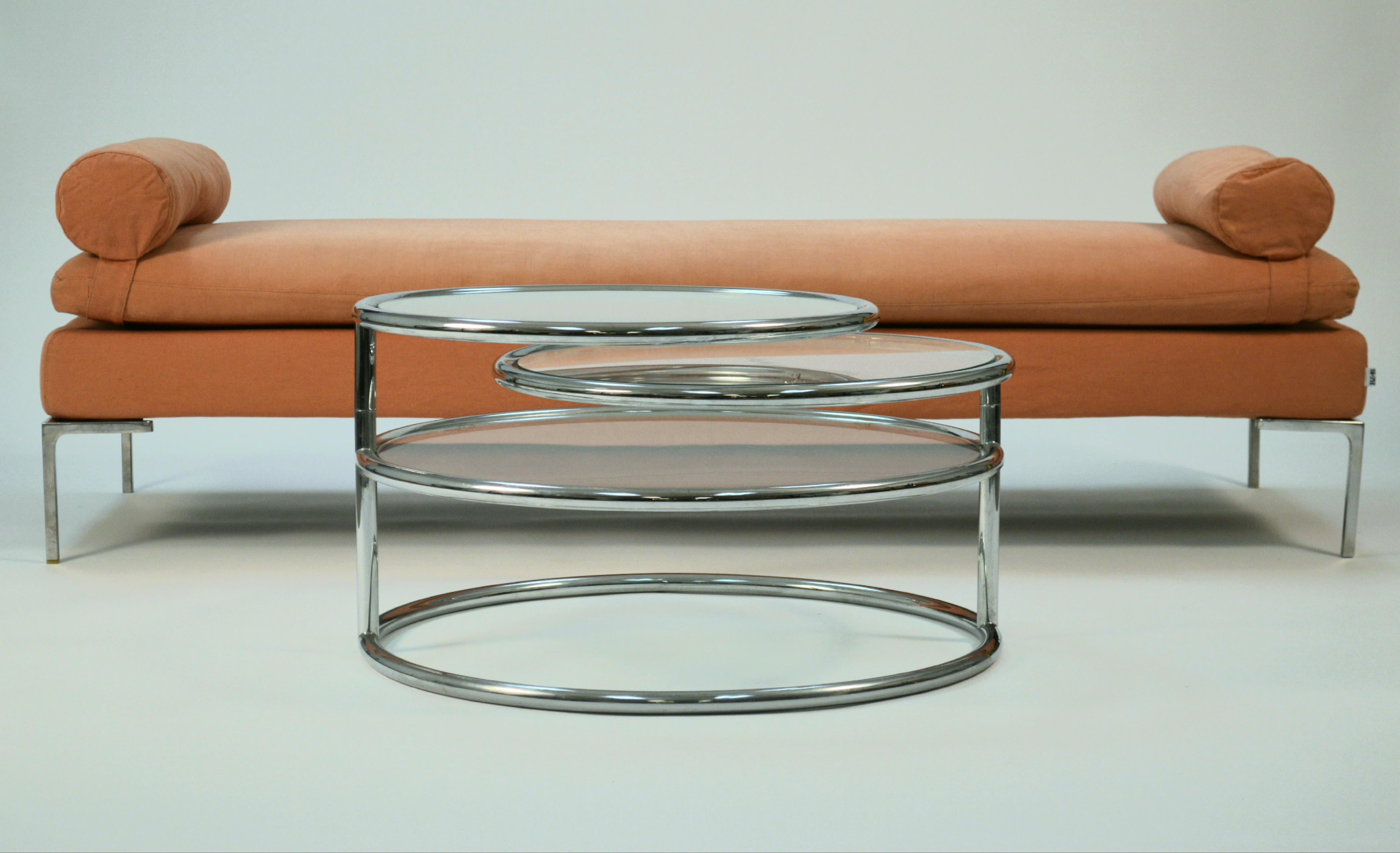Three Tier Glass and Tubular Chrome Articulating Cocktail Table c. 1970's For Sale 2