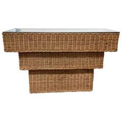1970s Three Tier Wicker Console with Mirrored Top