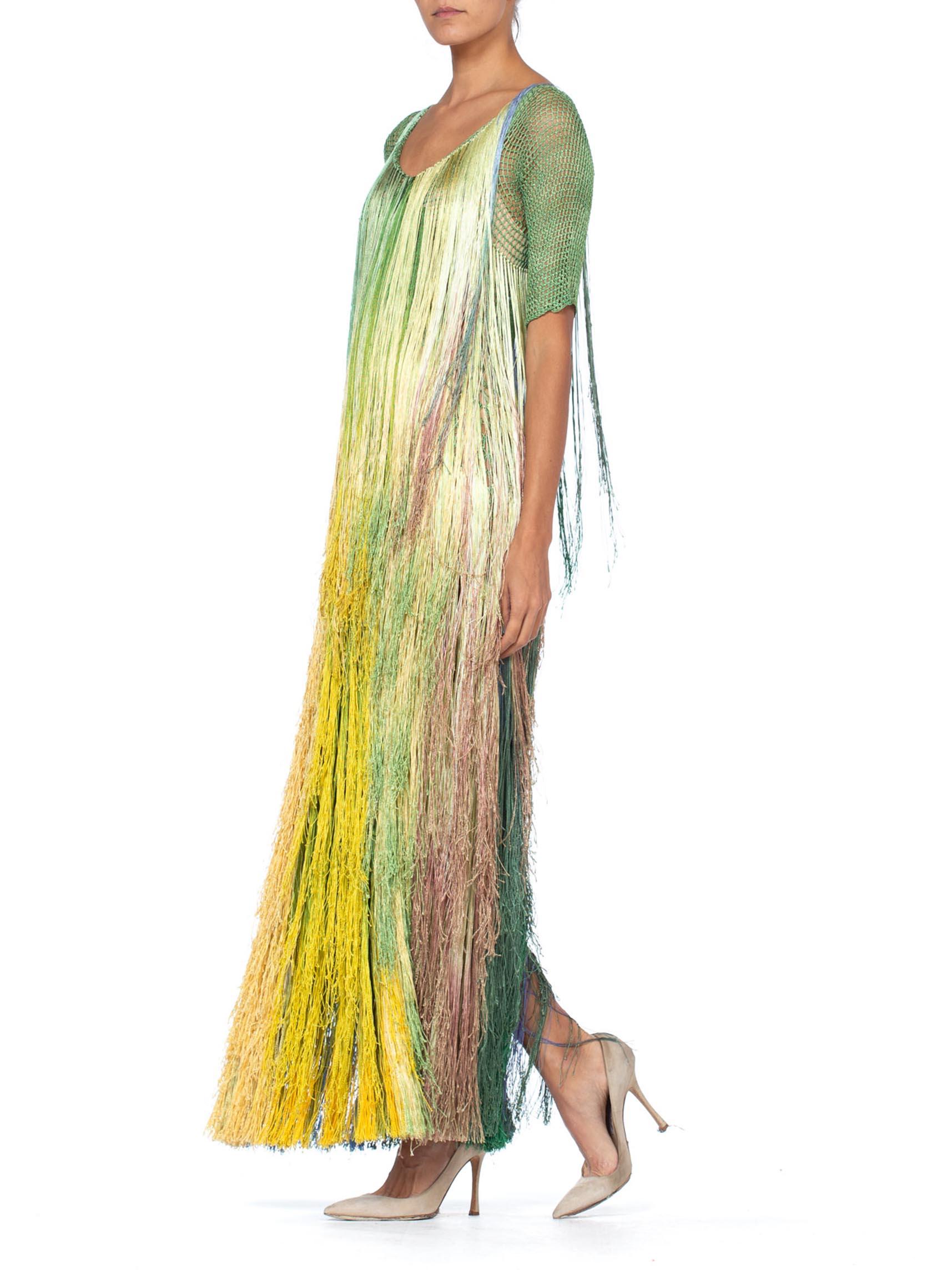 1970'S Tie Dye Ombre Crochet Fringe Dress Gown 5