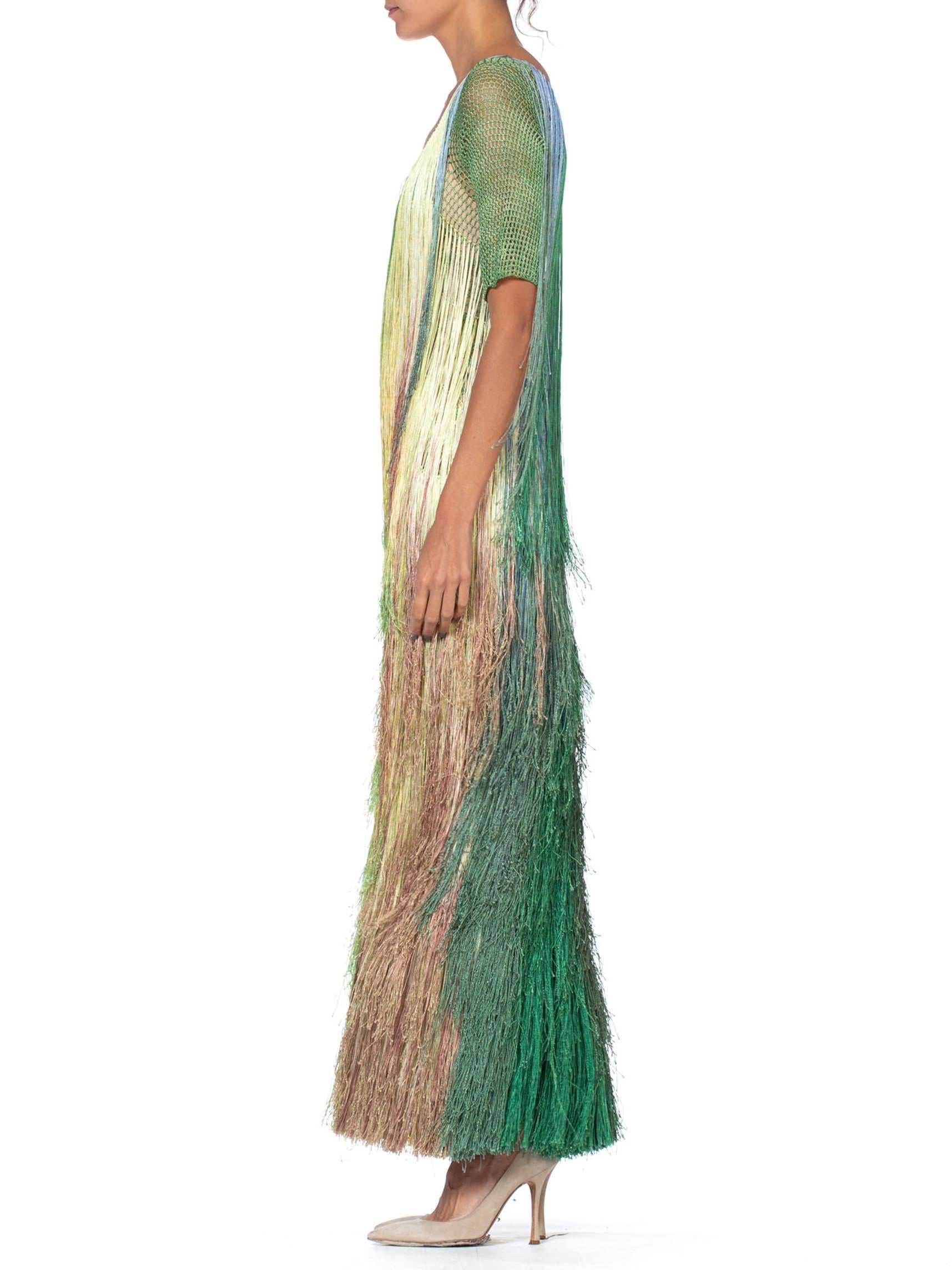 1970'S Tie Dye Ombre Crochet Fringe Dress Gown In Excellent Condition In New York, NY