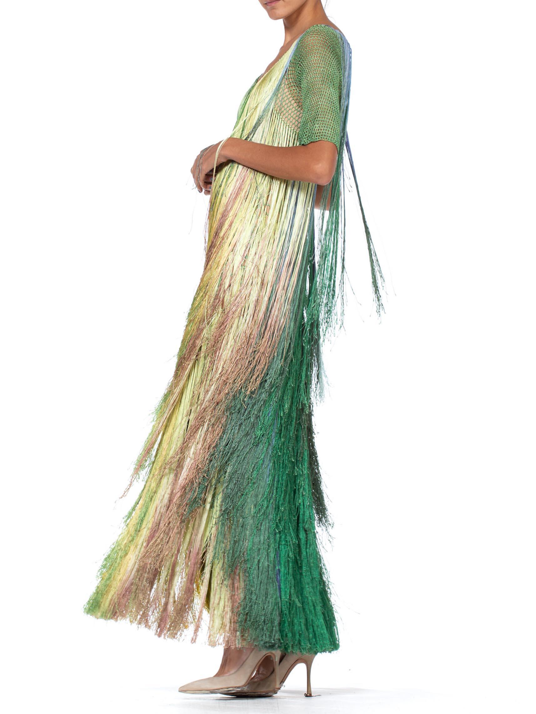 Women's 1970'S Tie Dye Ombre Crochet Fringe Dress Gown