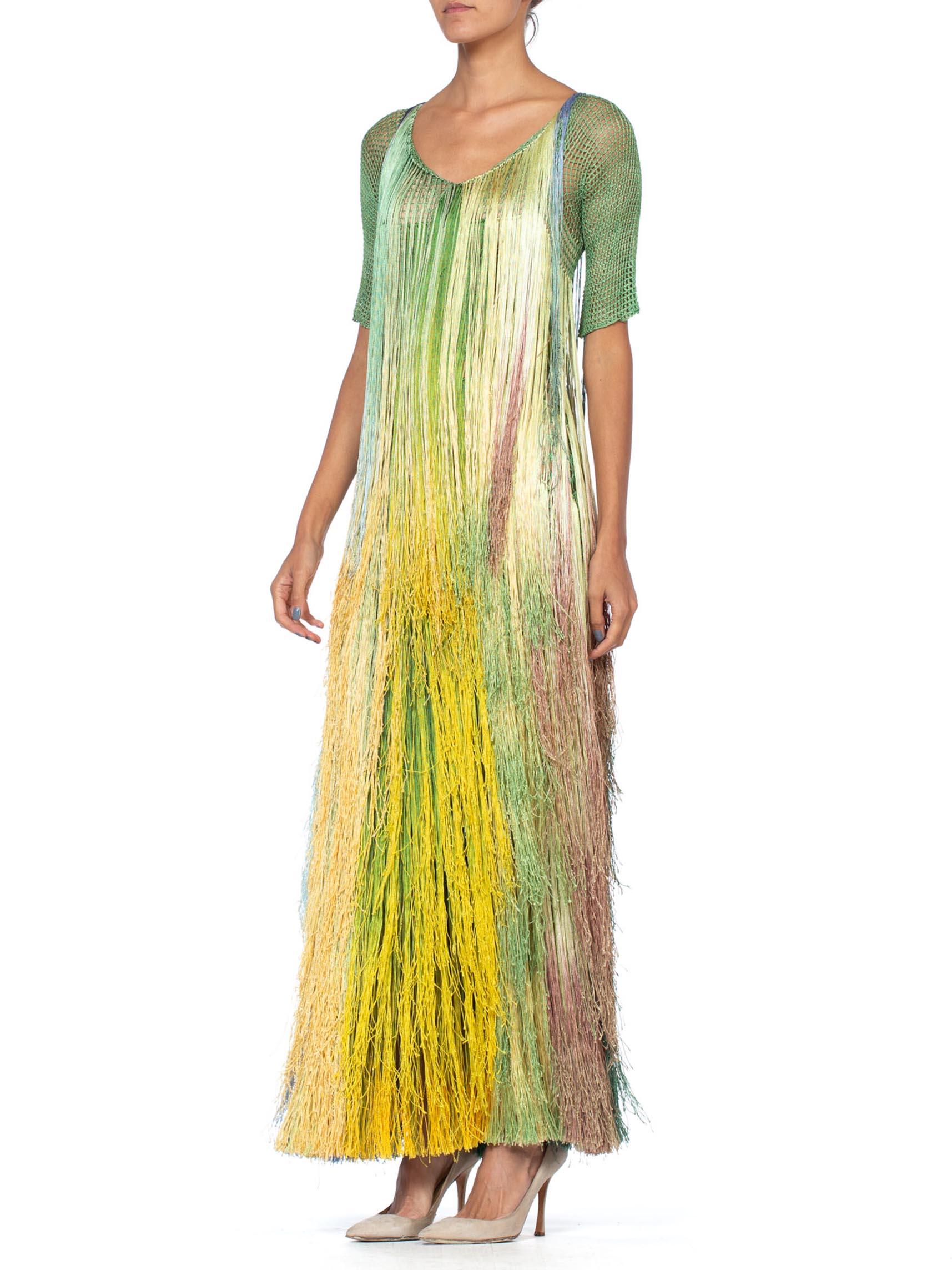 1970'S Tie Dye Ombre Crochet Fringe Dress Gown 3