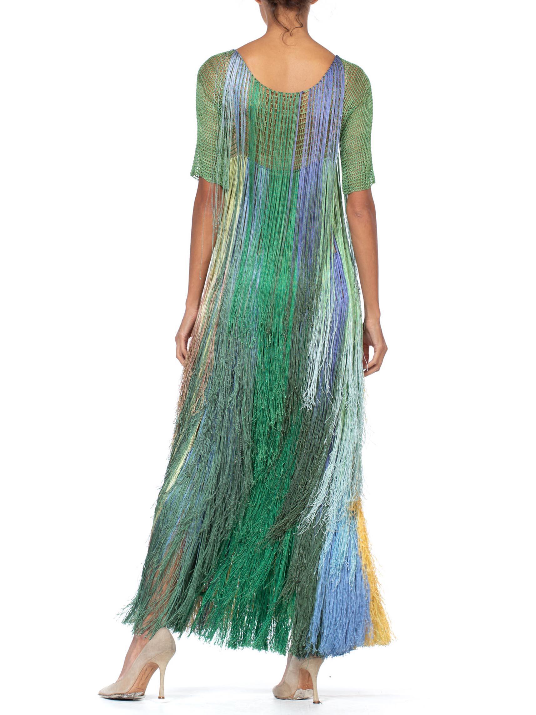 1970'S Tie Dye Ombre Crochet Fringe Dress Gown 4