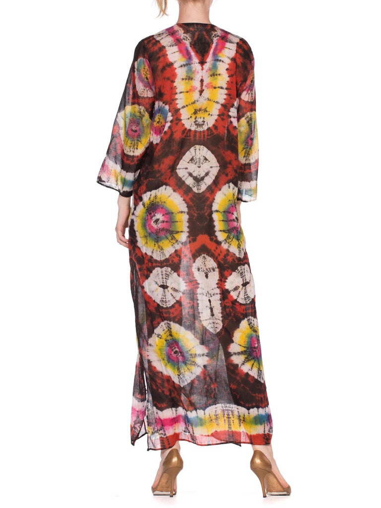 1970's Tie Dyed and Hand Embroidered Cotton Dress From India at 1stDibs