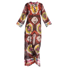 1970's Tie Dyed & Hand Embroidered Cotton Dress From India