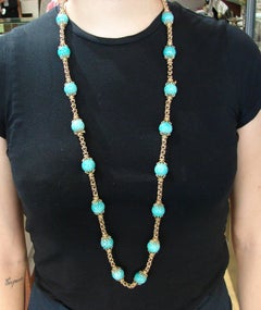 1970s Tiffany & Co. Amazonite Bead Yellow Gold Necklace