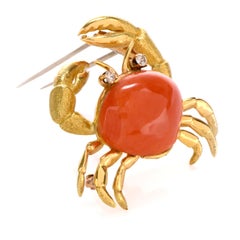 1970s Tiffany & Co. Diamond and Coral Crab Brooch 18 Karat