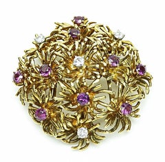 1970s Tiffany & Co 1.00ct Ruby 0.25ct Diamond Gold Pin