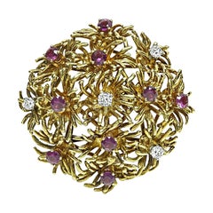 1970s Tiffany & Co 1.00ct Ruby 0.25ct Diamond Gold Pin