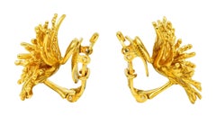 1970's Tiffany & Co. 18 Karat Yellow Gold Twisted Rope Burst Vintage Ear-Clip Ea