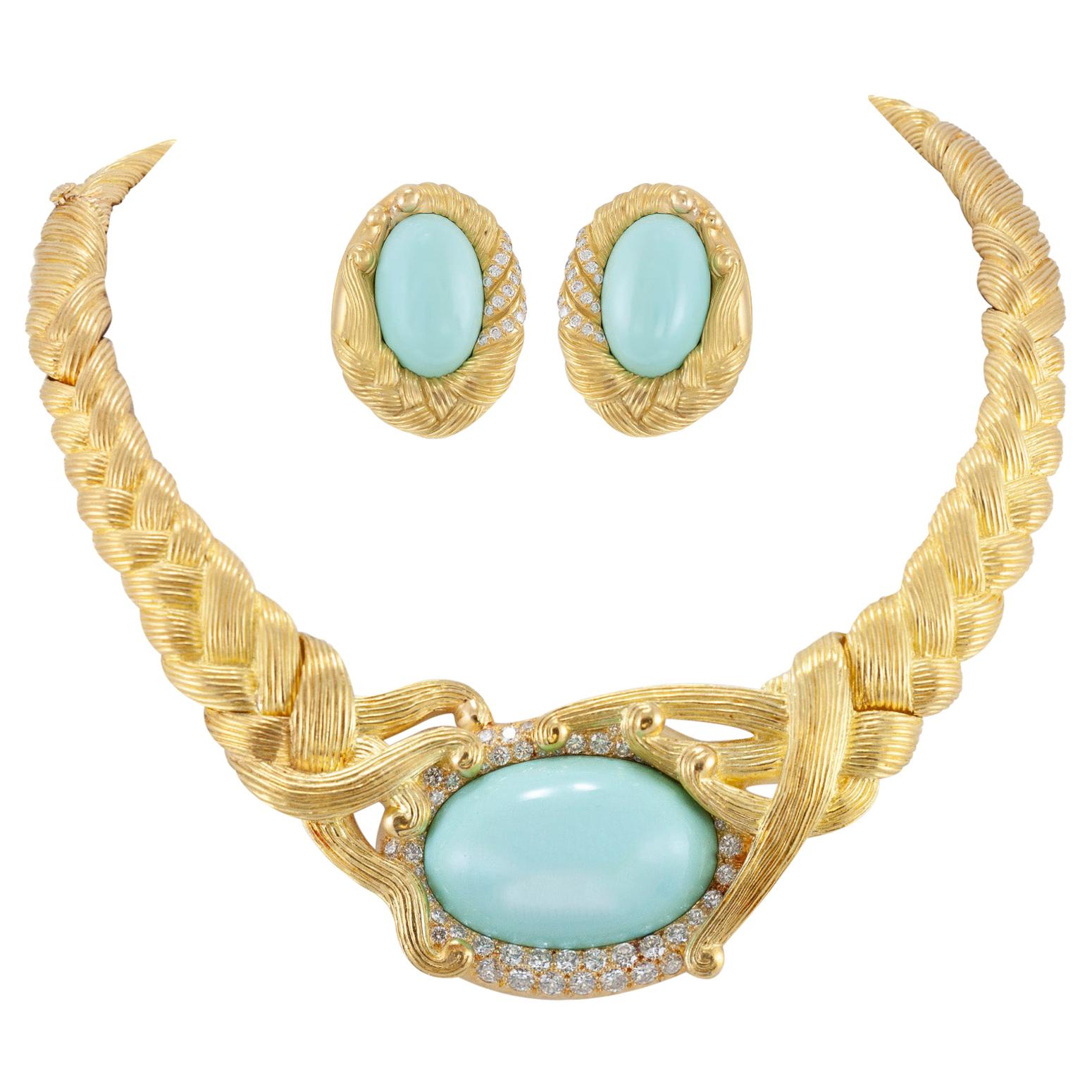 1970s Tiffany 
Co Angela Cummings Collection Turquoise and Diamond Set