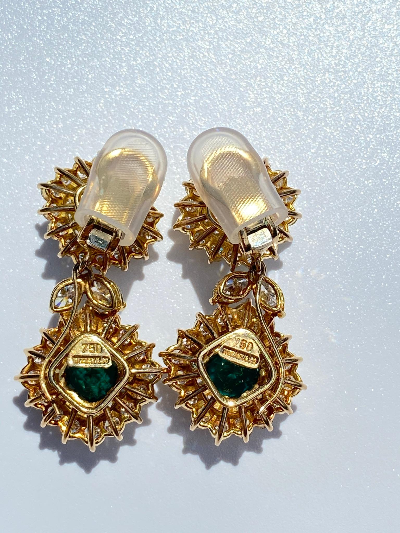 1970s Tiffany & Co. Emerald and Diamond 18k Yellow Gold Earrings For Sale 5