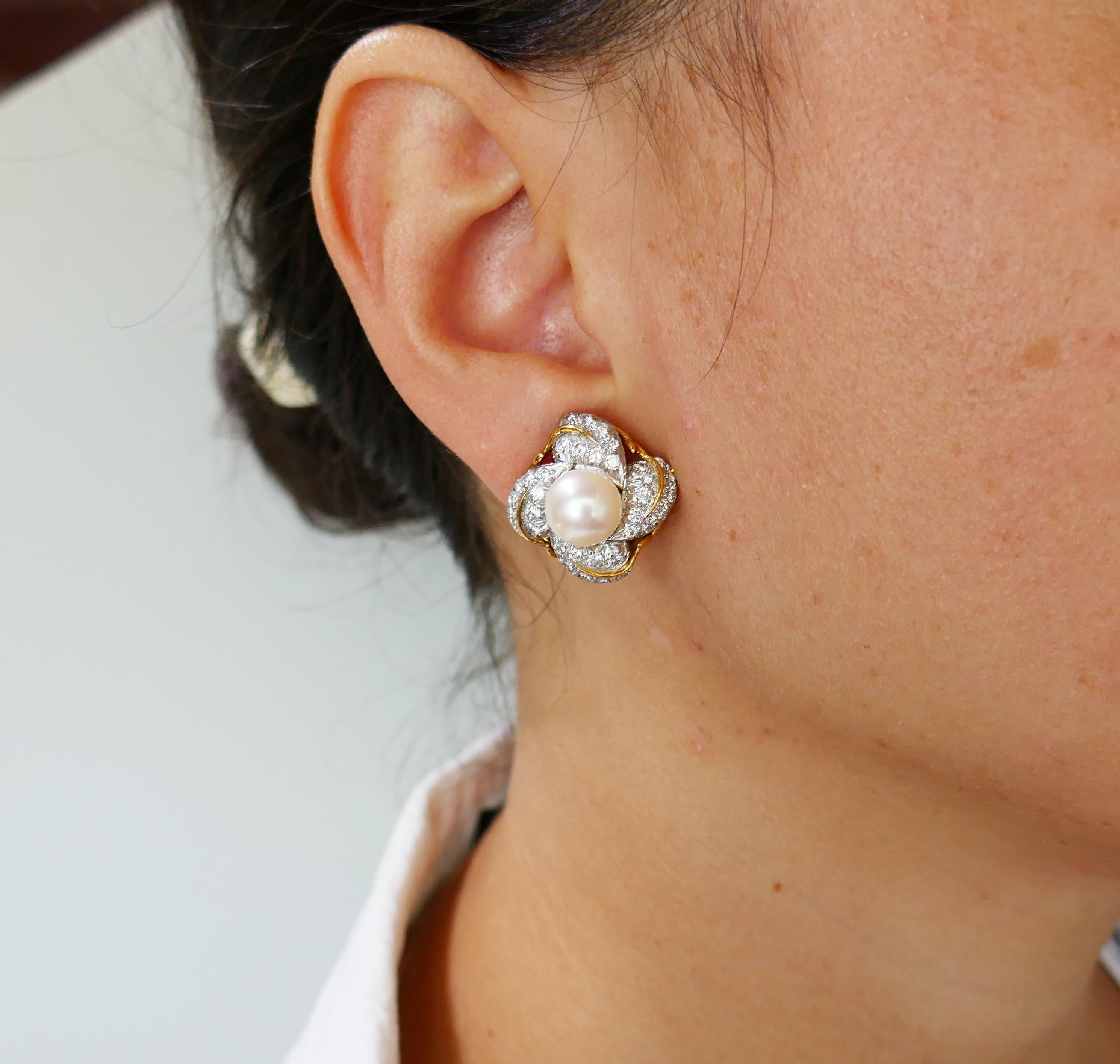 Vintage Tiffany & Co. Schlumberger Earrings Pearl Diamond 18k Gold 5