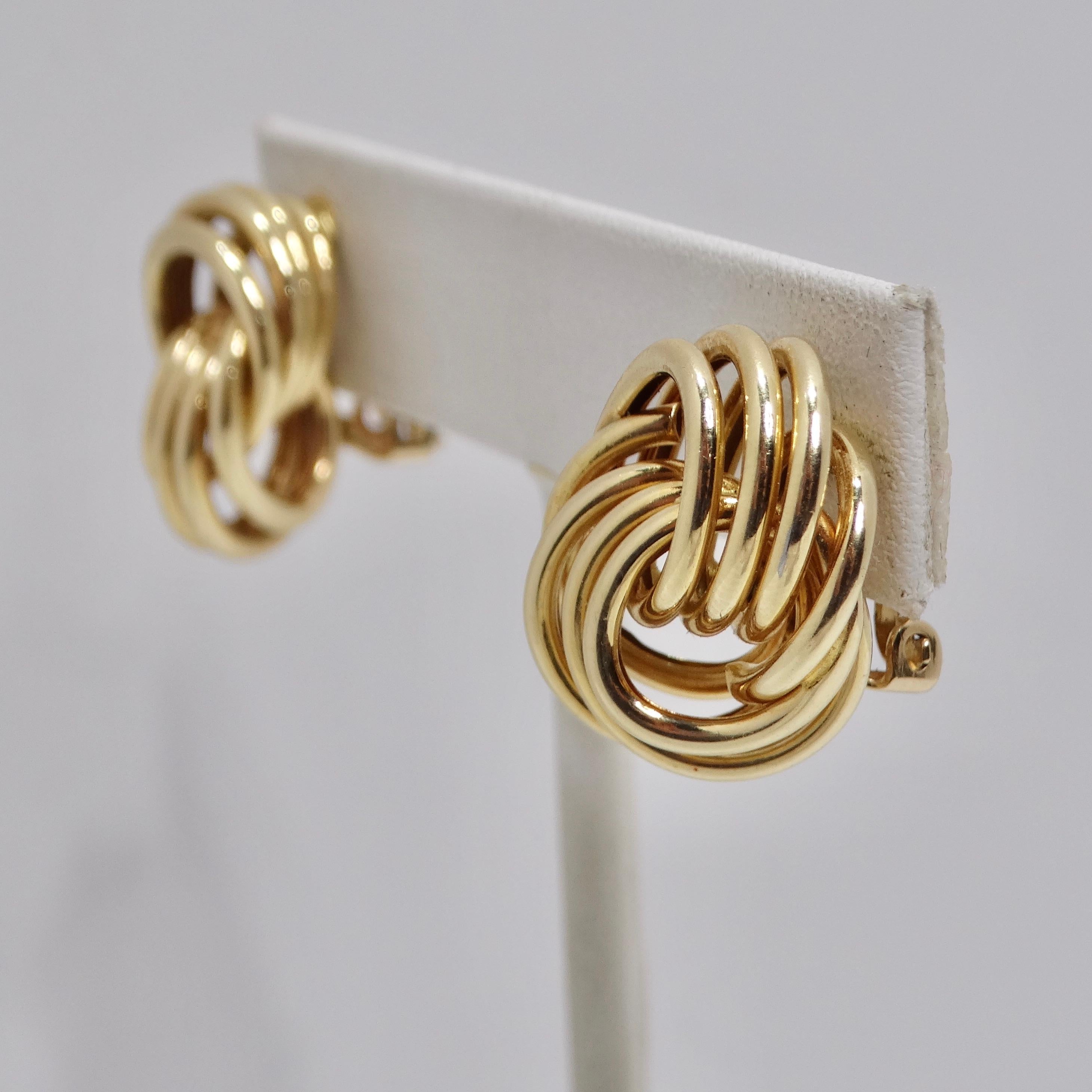1970s Tiffany Inspired 14K Gold Clip On Earrings For Sale 2
