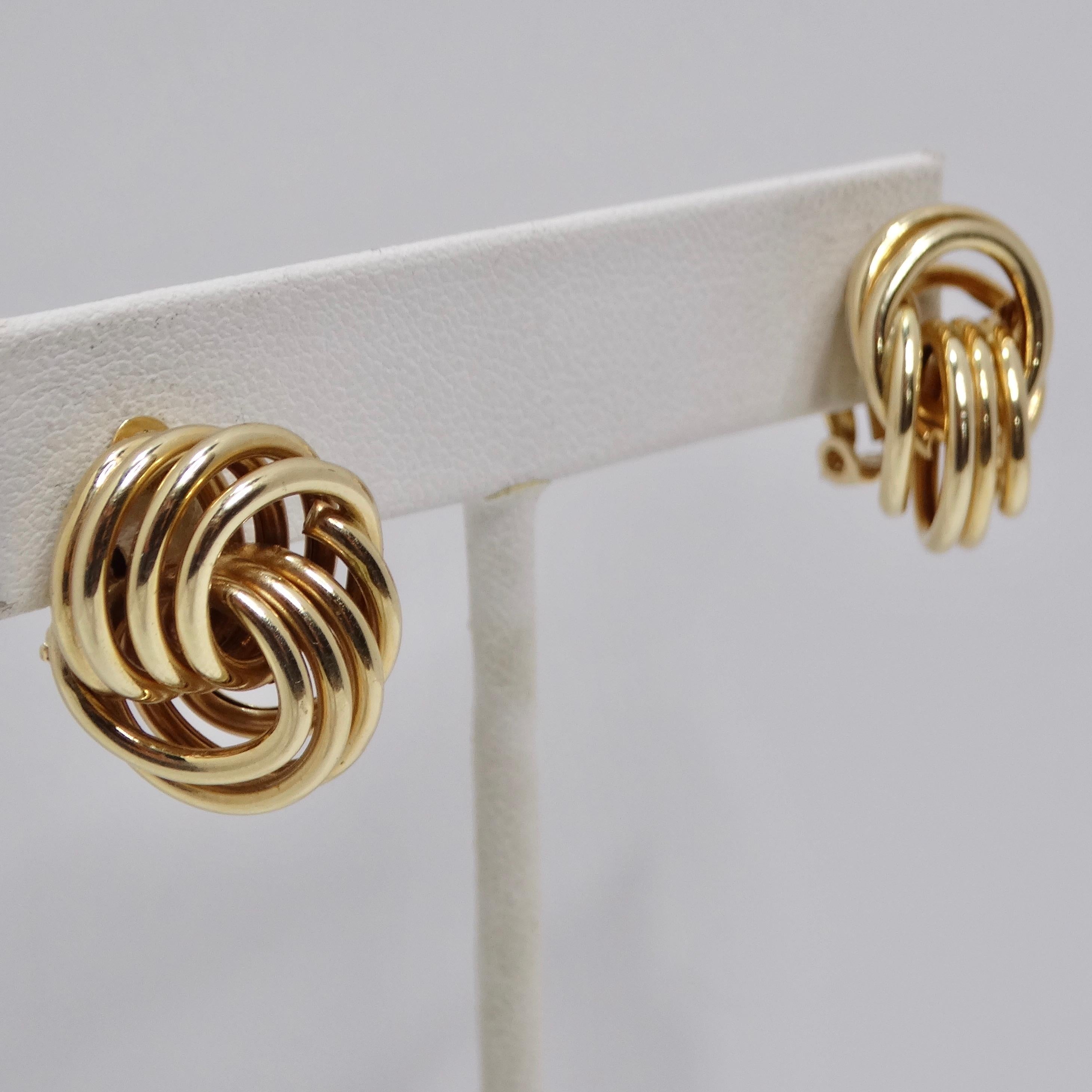 1970s Tiffany Inspired 14K Gold Clip On Earrings For Sale 3
