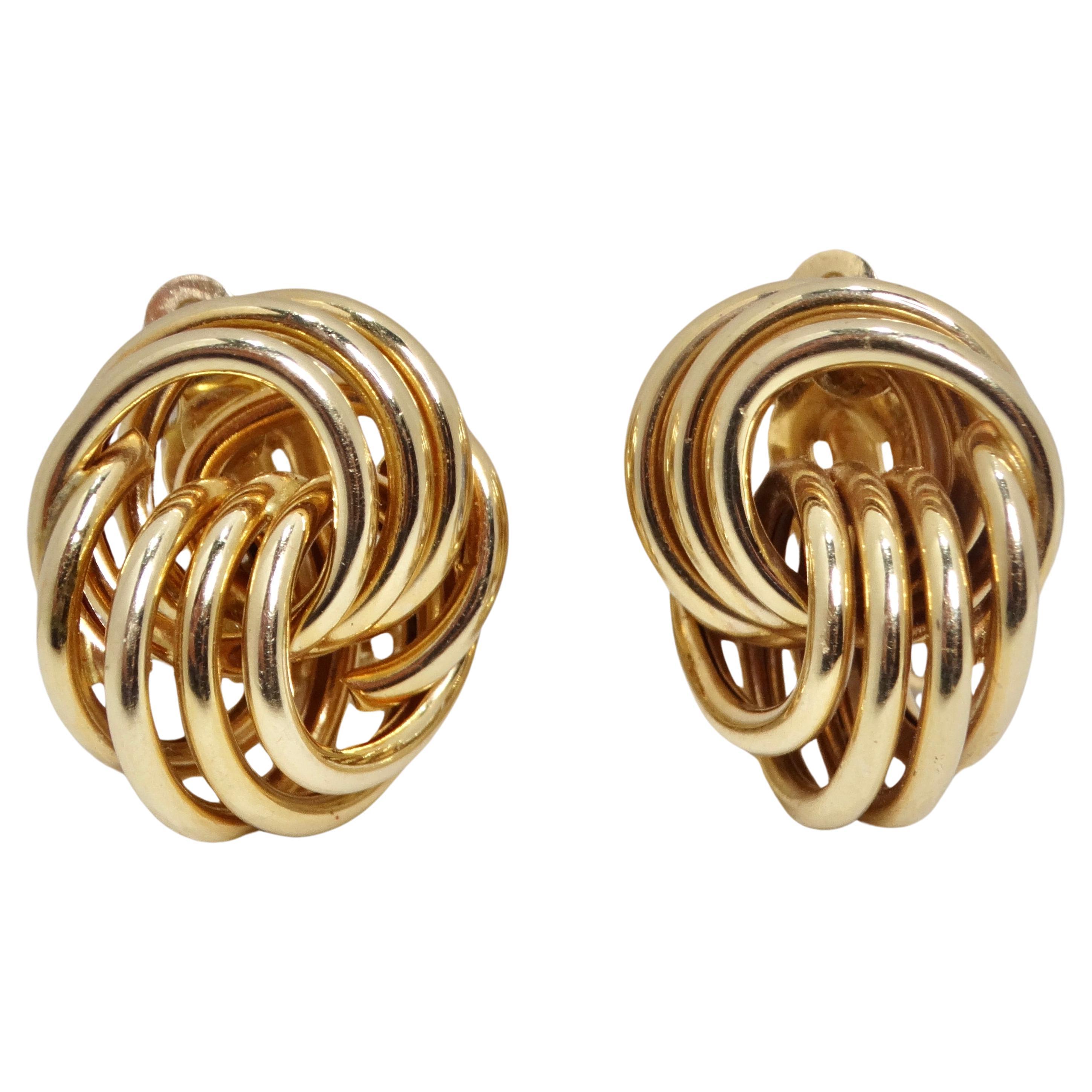 1970s Tiffany Inspired 14K Gold Clip On Earrings For Sale