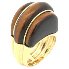Vintage 1970's Tiger Eye Gemstone 18 Karat Yellow Gold Contemporary Dome Ring