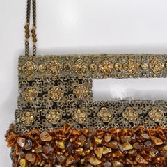 1970s Tiger Eye Stone Swarovski Crystal Embellished Handbag
