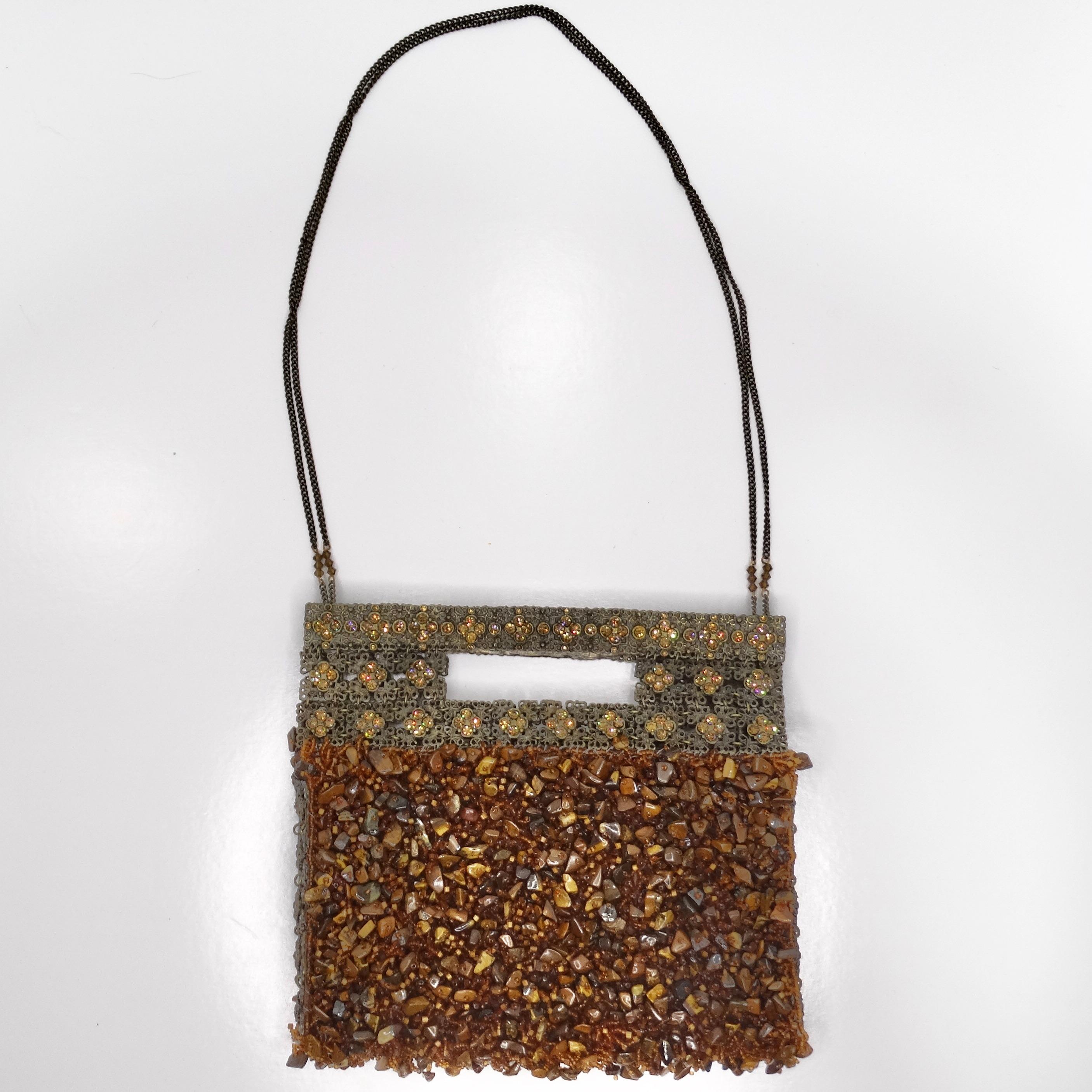 1970s Tiger Eye Stone Swarovski Crystal Embellished Handbag For Sale 4